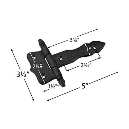 Renovators Supply Manufacturing Pack of 6 Shed Door Hinge 5 in. Black Wrought Iron Antique Style Decorative Flush Mount Cast Iron Barn Door Shed Hinge with Mounting Hardware - size: Pack of 6