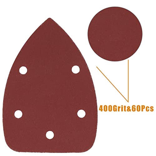 60 Pcs 400 Grit Mouse Detail Sander Sandpaper, Aluminum Oxide Mouse Sander Pads 5 Hole Palm Sander Pads Sanding Sheets for 140mm Mouse Sander - size: 400 Grit