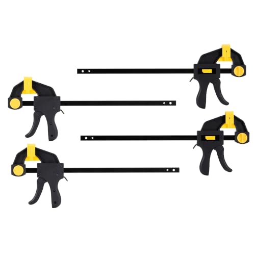 12 Inch Bar Clamps for Woodworking, 4 Pack Quick Release Clamp Set, 150 lbs Heavy Duty Trigger Clamps with One Hand Operation, Steel Bar Clamp and Spreader Tool for DIY Projects, Furniture Repair