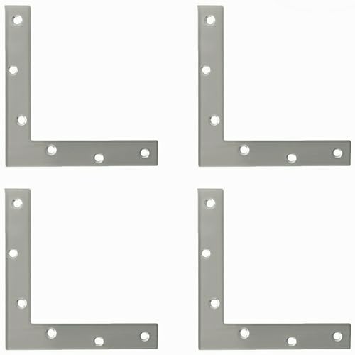 Alise L Flat Brackets for Wood,Corner Bracket Mending Plate,Brushed,4 Pack - size: 150x150mm(4Pcs), style: Brushed