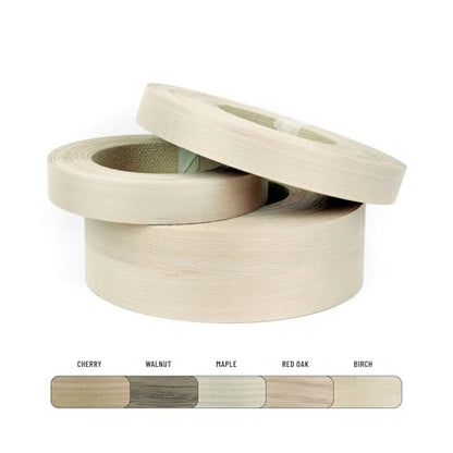 Furndiy Birch 7/8" x 50' Roll Pre-Glued Wood Veneer Edge Banding, Iron on Edge Band, Hot Melt Adhesive, Real Wood Edge Tape, Veneer Edging for Easy Furniture Restoration, Smooth Surface, Based in USA