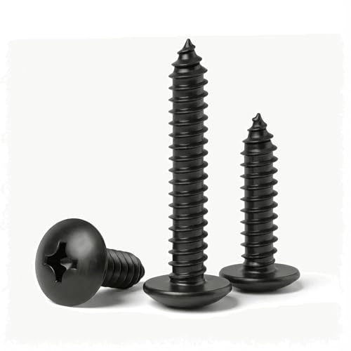 #6 x 1/2" (100 Pack) Truss Head Sheet Metal Screws Phillips Drive Self-Tapping Wood Screws, Black Oxide 304 Stainless Steel Screw (18-8), Corrosion Resistant Screws - size: #6 x 1/2"