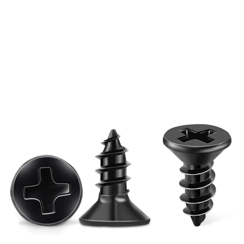 100 PCS #4 X 1/2 inch Stainless Steel 18-8 (A2) Wood Screws, Black Coated Flat Head Phillips Full Threaded 0.47" Length Small Screw by TPOHH - size: #4 X 1/2 inch