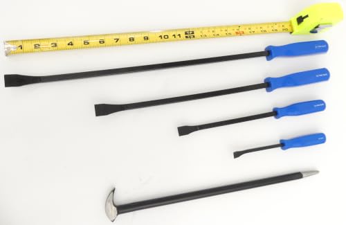 Pry Bar Set 5-Piece Heavy-Duty with Rolling Head & Chisel Tips Tech Team