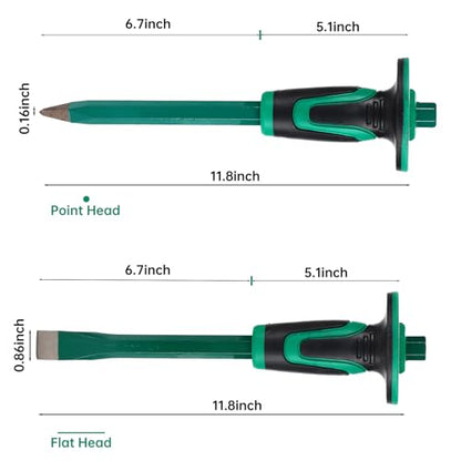 Heavy Duty Masonry 12 Inch Point and Flat Chisel, 9 Inch Brick Chisel Set - size: 9 Inch & 12 Inch