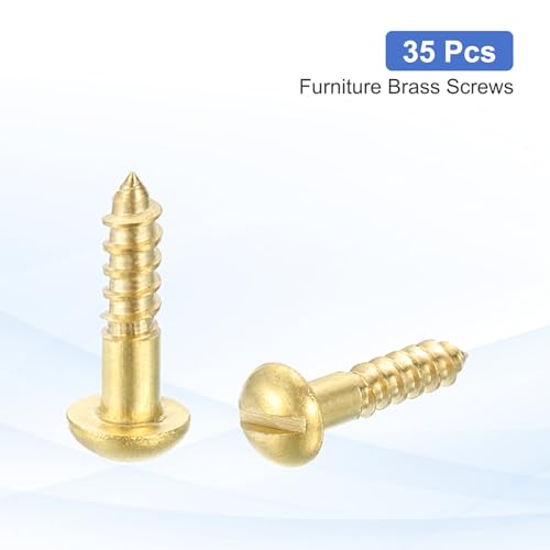 MECCANIXITY 35 Pcs Brass Screws, M2.5 x 10mm Solid Slotted Round Head Self-Tapping Wood Screw Fasteners for Woodworking Furniture Repair Photo Frame Drywall Home Appliances, Gold - size: M2.5 x 10mm