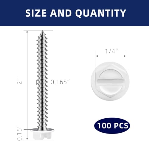 #8 x 2 White Painted Hex Washer Head Self Tapping Screws, Self Piercing Gutter Screws, Socket Bit Included, 100 PCS - color: White, size: #8 x 2"