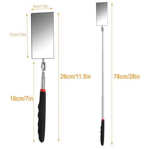 Telescoping Inspection Mirror 12-30 Inch Extendable Flexible Mirror Rectangle Extension Adjustable Retractable Mirror Mechanic Mirror Inspection Tool with Long Handle for Extra Viewing