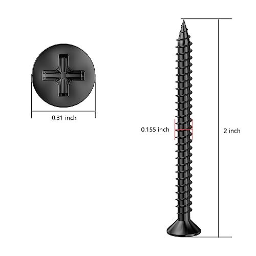 Wensilon (200Pcs) #8x2 Black Wood Screw Quick Metal Self Tapping Flat Head - color: Black, size: #8x2