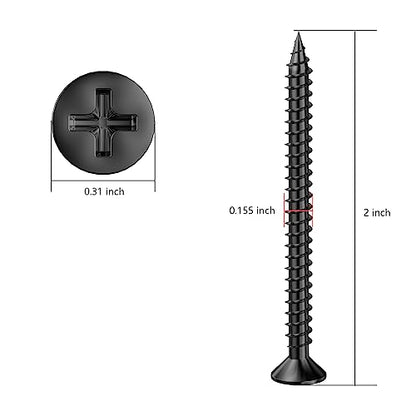 Wensilon (200Pcs) #8x2 Black Wood Screw Quick Metal Self Tapping Flat Head - color: Black, size: #8x2