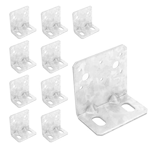10 Pcs 4x4 Post Base Bracket with Reinforcement Ribs, L Right Angle Brackets with 2 Oval Holes, High-Strength Hot-Dip Galvanized Steel, for Wood Post to Deck or Concrete Ground Connection, 11 Gauge - size: For 4-inch Posts, style: Silver