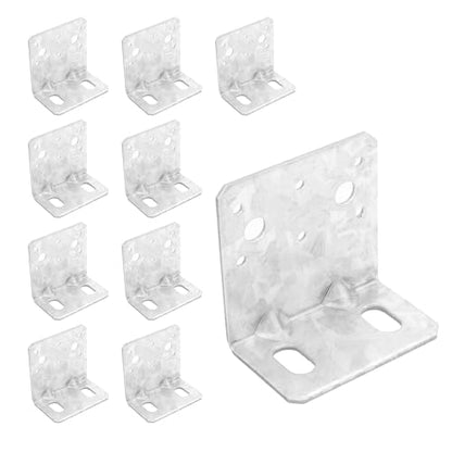 10 Pcs 4x4 Post Base Bracket with Reinforcement Ribs, L Right Angle Brackets with 2 Oval Holes, High-Strength Hot-Dip Galvanized Steel, for Wood Post to Deck or Concrete Ground Connection, 11 Gauge - size: For 4-inch Posts, style: Silver