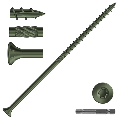 #14 x 8 Inch Deck Screws (17Pcs) 1lb. Carbon Steel, Green, Flat Head, Rust Resistant epoxy Coated, with T30 Star Bit - color: Green, size: #14 x 8"