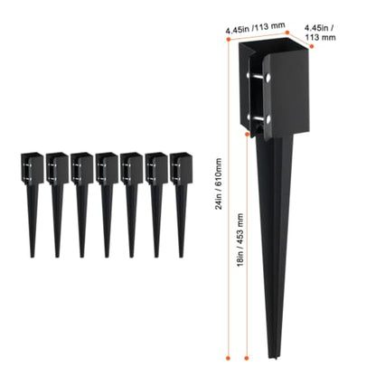 Heavy-Duty Fence Post Anchor with 18-Inch Nail for 3.5x3.5 Wood Posts, Corrosion-Proof Ground Spike with Powder Coating for Garden Fencing & Deck Supports, 8 Pack
