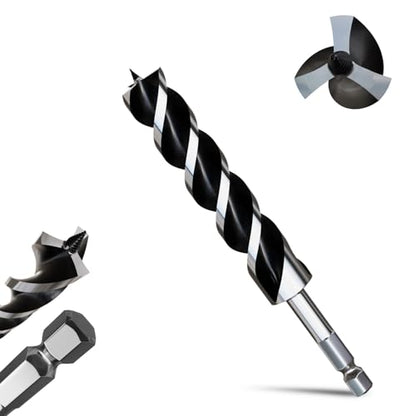 1-1/4"×9" Professional Auger Drill Bit for Wood with Quick Change 1/2" Hex Shank- 3-Cutter Design with Dual-Flute for Fast Chip Removal, Fits Hardwood, Softwood, PVC, Drywall & Tree Stumps - size: 1-1/4"×9"