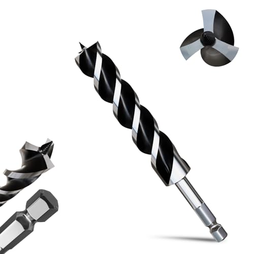 1-1/4"×9" Professional Auger Drill Bit for Wood with Quick Change 1/2" Hex Shank- 3-Cutter Design with Dual-Flute for Fast Chip Removal, Fits Hardwood, Softwood, PVC, Drywall & Tree Stumps - size: 1-1/4"×9"