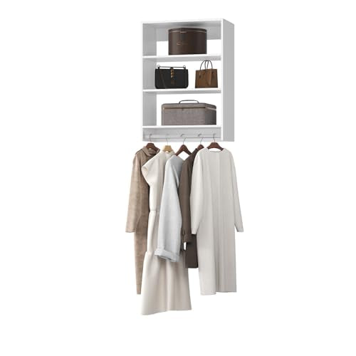 Medium Double Hanging Closet Unit, Modular Closet System, Wood Closet System Organizer with Storage for Walk In Closets, Clothing Rack Closet for Hanging Clothes, Bedroom, White, 19.5"W - color: White, size: 19.5" Wide, style: Medium Double Hanging