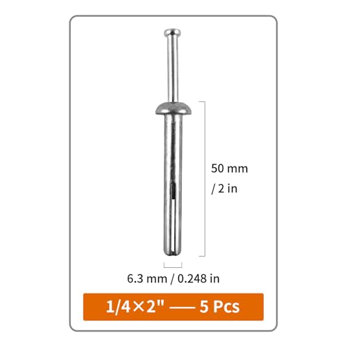 1/4" x 2"Hammer Drive Nail-in Anchors 30 Pack – Cement Wall Anchors for Concrete Brick Block – Zinc Plated Masonry Fasteners for Electrical Boxes, Brackets, Frames - size: 1/4x2"