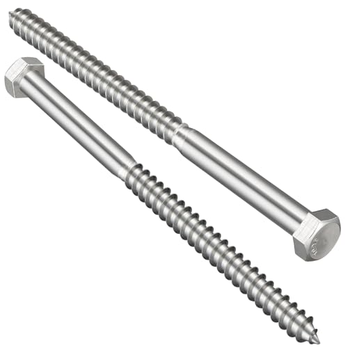 VGBUY 3/8" x 5" Hex Head Lag Screws 6Pcs, 304 Stainless Steel 18-8 Lag Bolts Wood Screws Heavy Duty Large Screws for TV Mounts, Deck, Boat Repair - size: 3/8x5 (6pcs)