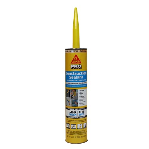 SIKA Sikaflex Construction Sealant, Tan 10.1 fl. oz, Polyurethane for Vertical & Overhead Joints, Ideal for Windows & Doors, Paintable & Stainable - color: Tan