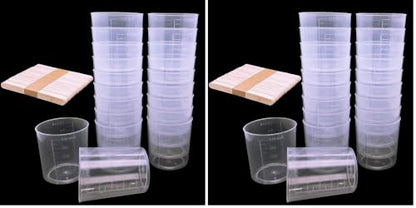 24 Pcs Clear Scale Cups, 100ml/3.4oz Plastic Graduated Cups with 50 Pcs Wooden Stirring Sticks for Epoxy, Resin, Stain, Mixing Paint (Pack of 2) - size: Small (Pack of 2)