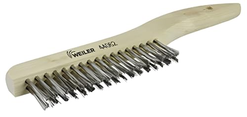 Weiler 44062 0.012" Wire Size, 5" Brush Length, 10" X 5/8" Block Size, 2 X 17 No. of Rows, 302 Stainless Steel Bristles, Hardwood Block, Shoe Handle Scratch Brush, Made in The USA (Pack of 12) - size: 10" x 5/8" Block, 1-3/16" Trim Length, style: Pack of