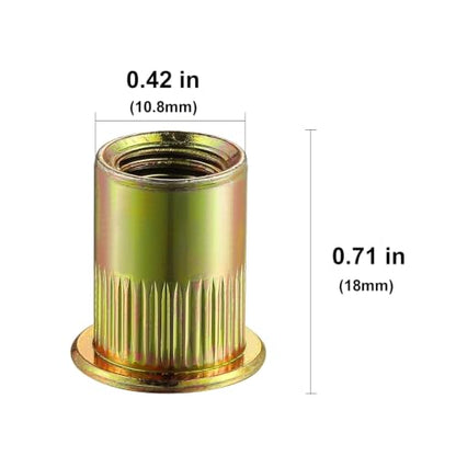 Wensilon Rivet Nut 5/16-18UNC 100Pcs Yellow Zinc Plated Finish Flat Head Rivnut Threaded Insert Nut Knurled Body - color: Yellow, size: 5/16-18