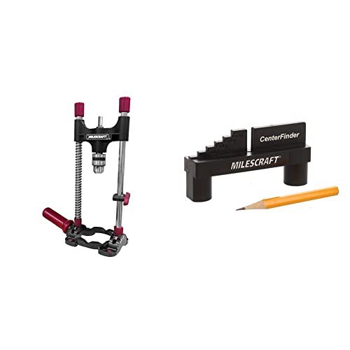 Milescraft 1318 DrillMate Portable Drill Guide - Multi-Angle Drill Guide Attachment & 8408 CenterFinder - Center Scriber and Offset Measuring & Marking Tool