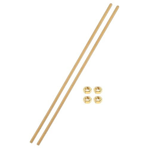 uxcell 2 Sets Brass Fully Threaded Rod, M4x0.7mm Pitch Right Hand Threads Studs with Solid Brass Hex Nuts, 200mm/8 Long Threaded Screw Rods Fasteners for Anchors Bolts Hangers Clamps - size: M4x0.7mmx200mm