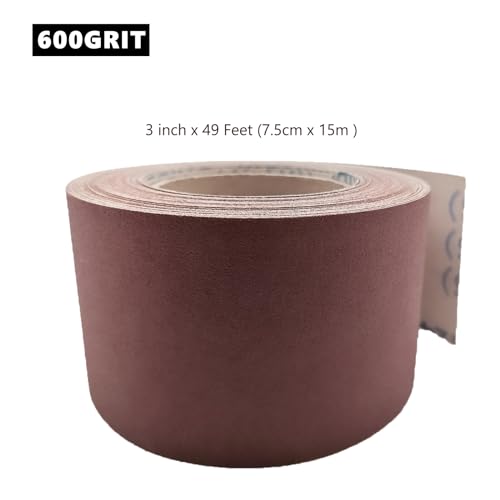 600 Grit Sandpaper Roll, 3 Inch x 49 Feet Emery Cloth Roll Aluminum Oxide Abrasive Paper Roll Continuous Sandpaper for Metalworking, Woodworker, Furniture Repair, Sanding Automotive Plumbing - size: 600 Grit