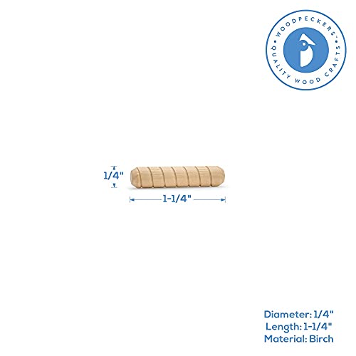 Wooden Dowel Pins 1/4 inch x 1-1/4 inch, Pack of 250 Spiral Dowel Joints for Woodworking, Furniture and Crafts, by Woodpeckers - size: 1/4 inch x 1-1/4 inch