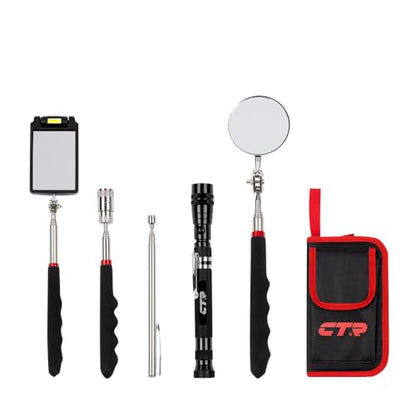 5PCS Magnetic Pickup Tool & Telescoping Inspection Mirror, Mens Gift (Red)