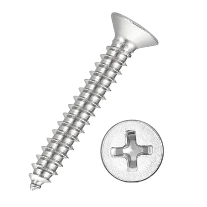 25pcs Phillips Flat Wood Screw #10x1-1/4 316 Stainless Steel Silver - size: #10x1-1/4"