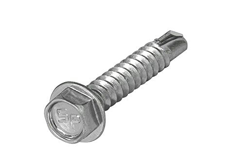 Strong-Point #8 x 1'' Hex Washer Head Self-Drilling Tek Screw, Zinc Plated Steel, Box of 100 - size: #8-18 Thread x 1" Long