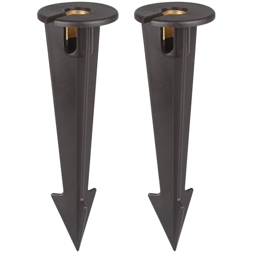 Gardencoin ABS Ground Spikes Stakes Replacement with Brass Insert, 1/2" NPT Thread Side Wire Way, Larger Size 9.44'' x 2.95'' for Landscape Path Lighting, Spotlight, Floodlight (2 Pack) - size: 2 Pack