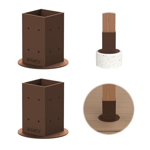 GMINO 4x4 Post Base (Gen 2nd) Super-Duty Bracket for Pergola Kit, Gazebo, Deck, Fence Anchor - (Set of 2) - Brown