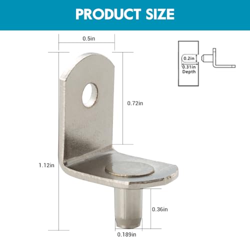 3/16 Inch Shelf Pins, Right Angle Cabinet Shelf Supports, 25 Pack