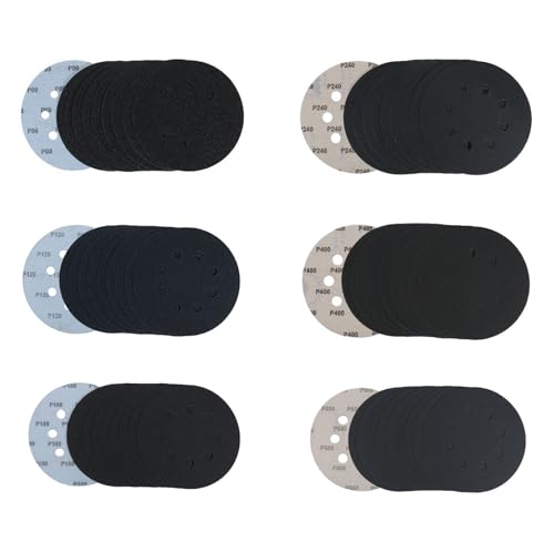 60 Pcs 5 Inch 8 Hole 80/120/180/240/400/600 Grit Wet and Dry Sanding Discs, Round Hook and Loop Disc Sandpaper for Random Orbital Sanders - style: Mix 80-600 Grit