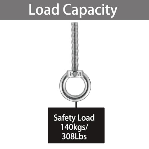 M8 Stainless Steel Eye Bolts with Nuts 4 Pack M8 x 50mm (5/16" x 2 inch) - size: M8x50mm (5/16"x2")