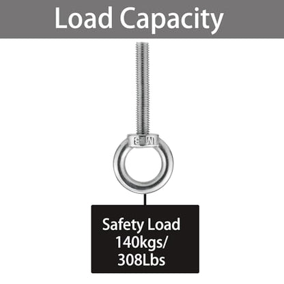 M8 Stainless Steel Eye Bolts with Nuts 4 Pack M8 x 50mm (5/16" x 2 inch) - size: M8x50mm (5/16"x2")
