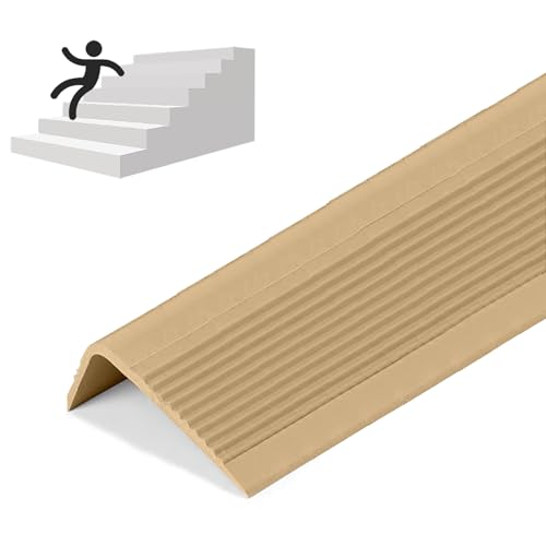 Rubber Stair Nosing - 7Ft Stair Anti-Slip Adhesive Strip, Made of Wear-Resistant Rubber, Mute, Easy to Install - Indoor/Outdoor, Helps Elderly and Children Prevent Slipping (7Ft, Light Brown, 1) - color: Light Brown, size: 7Ft