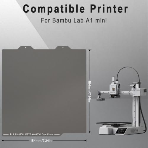 184mm Cool Build Plate for Bambu Lab A1 Mini Double-Sided Smooth High-Viscosity Spring Steel Sheet Magnetic Flexible Print Bed Surface - color: Cool Plate Grey, size: 184mm A1 mini