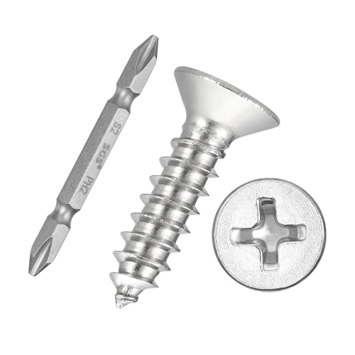 51pcs Phillips Wood Screws W/Screwdriver Bit #10x5/8 304 SS Silver - color: Silver, size: #10x5/8"