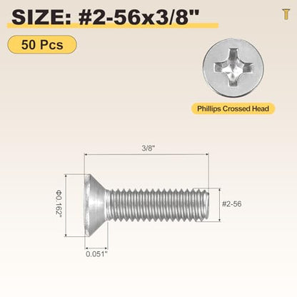 METALLIXITY #2-56x3/8 Phillips Flat Head Bolts 304 Silver 50Pcs - color: Silver, size: #2-56x3/8"