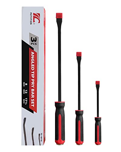 ROTATION 3pc Pry Bar Set with Strike Cap Handle & Angled Tip, 8" 12" 17.5"
