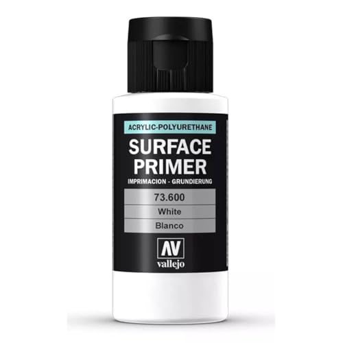 Vallejo - Surface Primer Color | White Acrylic Primer 60 ml (2.02 fl.oz.) | Matte Finish and Fast Drying | Perfect for Airbrushing and Great Adhesion to Figurines and Scale Models - style: White Primer 60 ml. (2.02 fl.oz.)