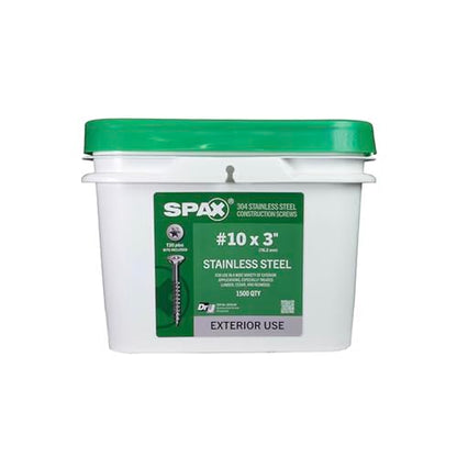 #10 x 3 Exterior Flat Head Construction Wood Screws (1500 pcs) T20+ T-Star Plus Stainless Steel - size: #10 x 3"
