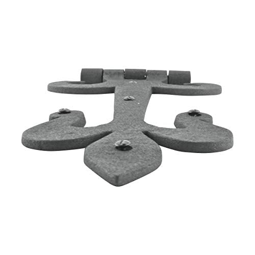 Renovators Supply Manufacturing Gate Hinges 12 in. Black Wrought Iron Fleur De Lis Style Strap Hinges for Gates and Doors with Mounting Hardware - size: Pack of 1