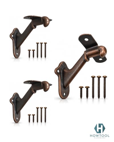 Stair Handrail Brackets Wooden Railing Support Antique Bronze, 3 Pack | HOWTOOL - color: Antique Bronze