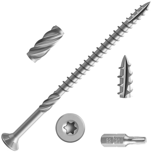 Wensilon #10 * 3-1/2" 304 Stainless Steel Deck Screws, (130pcs) 2 lbs.Exterior Wood Screws, Rust Resistant epoxy Coated, Bronze, T25 Star Bit - color: Silver, size: 10*3-1/2